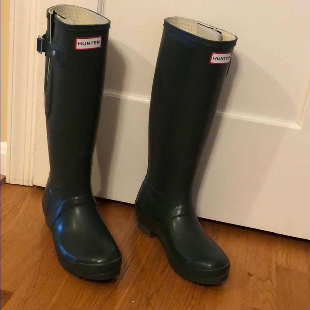 Green tall Hunter rain boots